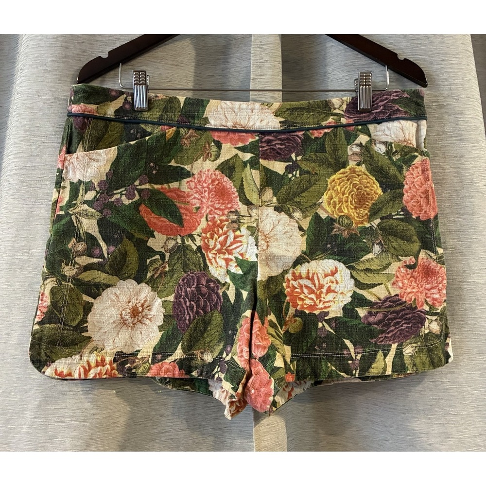 Anthropologie Elevenses Shorts Floral Bloom‎ Side Zip Pockets Size 14